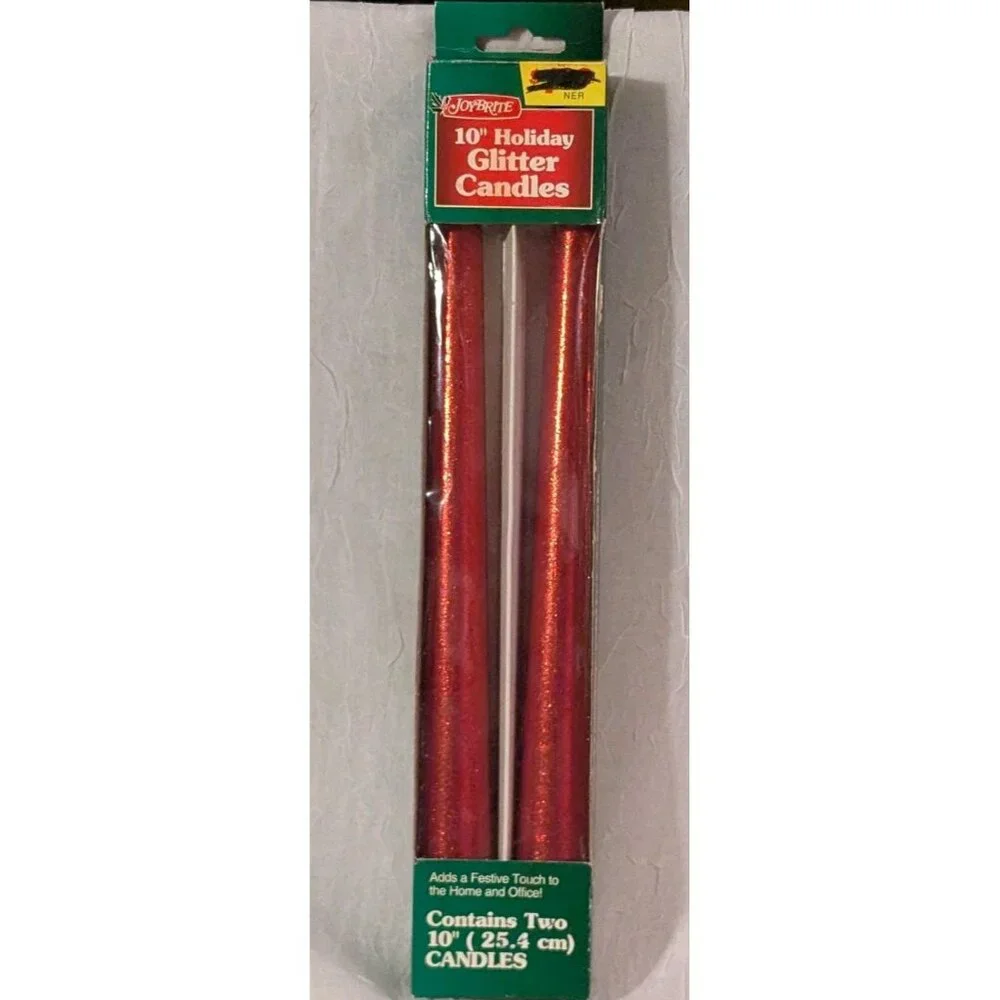 NOS Candles Glitter Taper Joy Brite Holiday Christmas Red 10